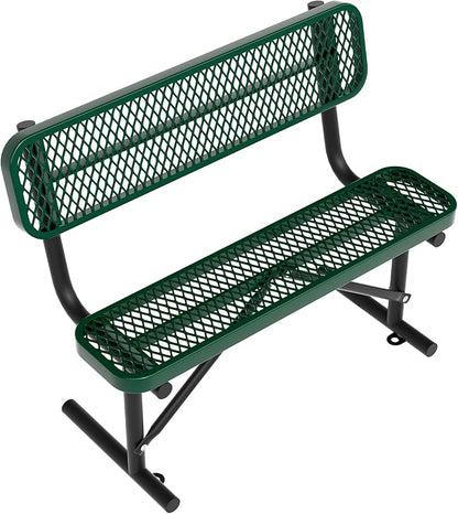 4ft Green Metal Park Bench with Backrest, Heavy Duty Outdoor Benches Weatherproof Steel Long Playground Bench Seats, Commercial Garden Benches Dock Benches for Lawn, Park, Deck,Patio, Porch