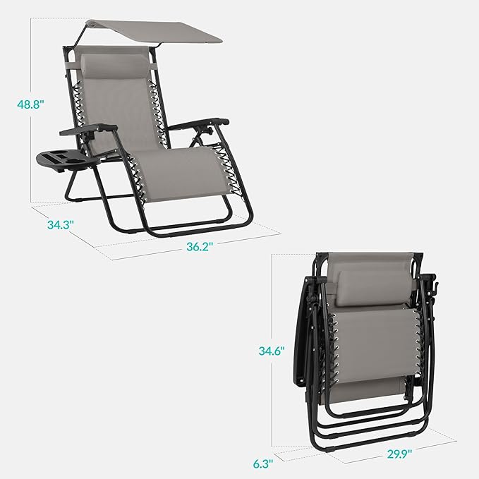 Best Choice Products 30” Wide Folding Zero Gravity Outdoor Recliner Patio Lounge Chair w/Adjustable Canopy Shade - Photo 2
