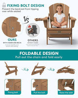SERWALL Folding Adirondack Chair Set of 2, Outdoor Chairs with 4 in 1 Cup Holder, Wood Texture Adirondack Chairs - Photo 5