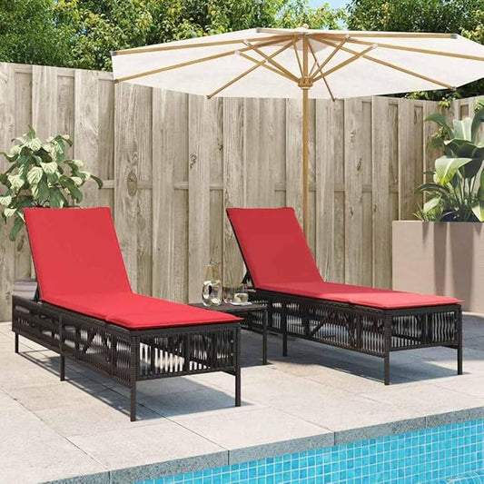 Patio Sun Lounger with Cushion, Adjustable Reclining Outdoor Chaise Lounge Chair, Brown PE Rattan Furniture for Garden, Poolside, Deck, Supports 535 lbs, Durable & Water-Resistant