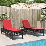 Brown PE Rattan Sun Lounger Set 2, Adjustable Backrest, 30.7" Wide, Steel Frame 535 lbs, Patio Garden Pool, Cushion - Photo 2