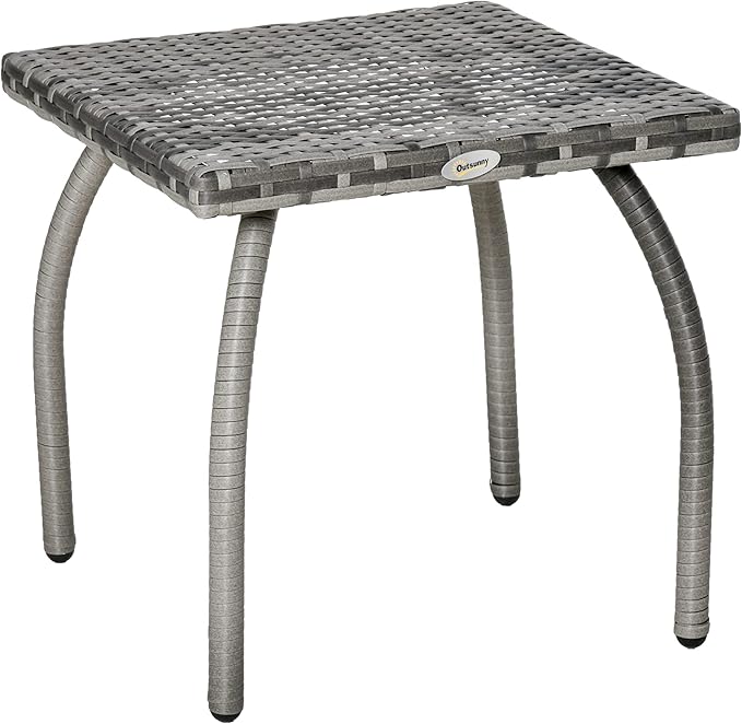 Outsunny Patio Wicker Side Table, PE Rattan Outdoor End Table with All-Weather Material, Small Square Coffee Table for Garden, Balcony, or Backyard, 17.75"x17.75", Gray