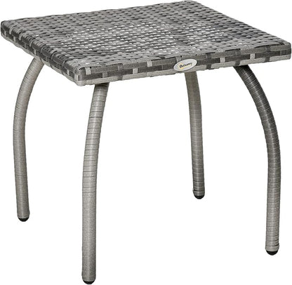 Outsunny Patio Wicker Side Table, PE Rattan Outdoor End Table with All-Weather Material, Small Square Coffee Table for Garden, Balcony, or Backyard, 17.75"x17.75", Gray