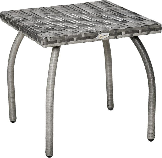 Outsunny Patio Wicker Side Table, PE Rattan Outdoor End Table with All-Weather Material, Small Square Coffee Table for Garden, Balcony, or Backyard, 17.75"x17.75", Gray