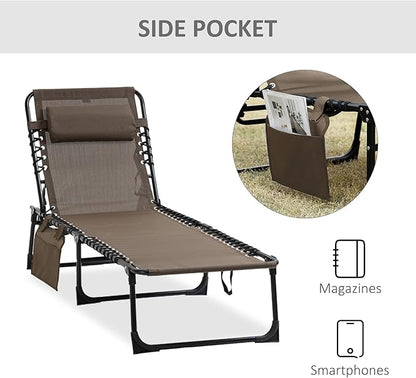 Outsunny Folding Chaise Lounge Chair, Patio Sun Tanning Chair, Outdoor Chaise Lounger with 5-Position Reclining Back, Breathable Mesh Seat for Beach, Poolside, Yard, Brown