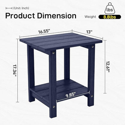 Outdoor Side Table, Weather Resistant Double Small Adirondack Side Table, Outdoor Indoor End Table for Adirondack Chair, 17" Patio Table for Pool, Deck and Porch, Deep Blue