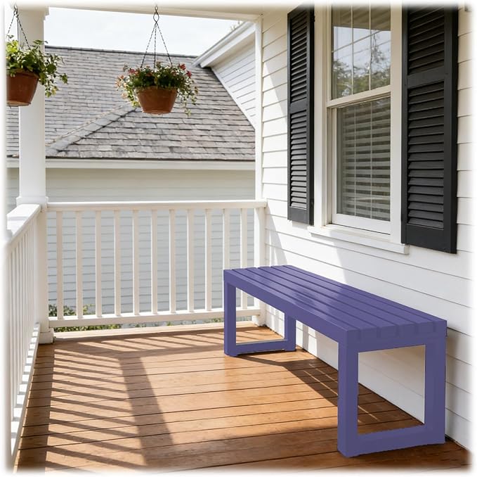 Outdoor Garden Bench, 2-Person Metal Patio Benches Weatherproof Outside Backless Bench 3.3ft 3.9ft 4.9ft 5.9ft Front Porch Seat Outdoor for Park, Yard, Lawn and Backyard Outside Chair(Purple,3.3ft)