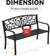 Rust-Proof Cast Iron Park Bench, Black, 50" x 21" x 35" - Photo 3