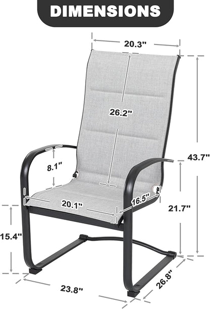 NUU GARDEN Patio Chairs Set of 4, All Weather Outdoor Padded Textilene Patio Dining Chairs, Breathable Spring Motion Textile High Back Outdoor Dining Chairs for Backyard, Lawn, Deck, Gray