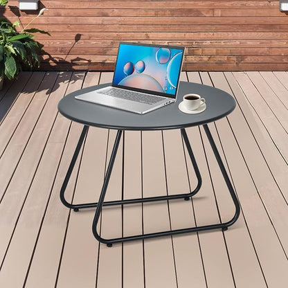 Athena Collection Outdoor Patio Side Table, Small Round Metal Outdoor Patio Coffee Table Waterproof Weather Resistant for Indoor, Outside, Bistro, Balcony, Porch, Garden, Black