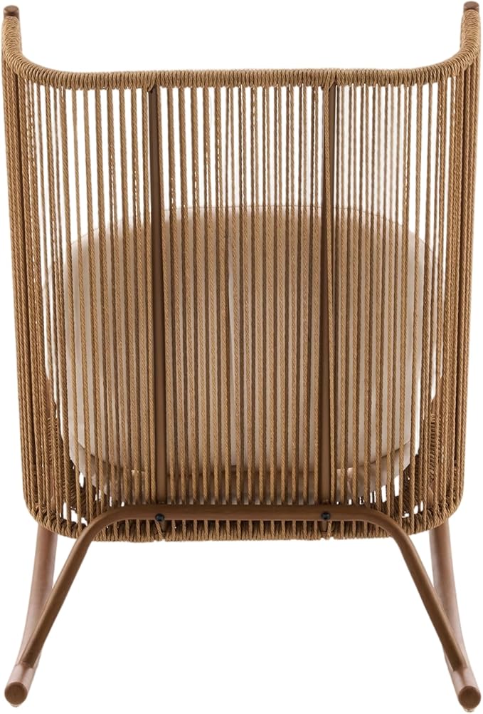 Christopher Knight Home Lumin Outdoor Rocking Chair, High Back PE Rattan Wicker Rocker with Metal Frame, Rocking Chair with Cushion, Comfort Rocker with Ergonomic Design for Patio or Lounge, Brown