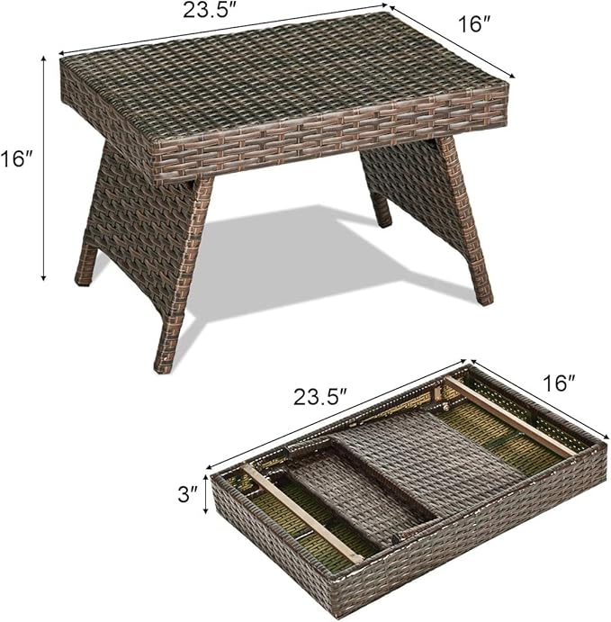 HAPPYGRILL Outdoor Wicker Table Folding Rattan Standing Coffee Side Table for Patio Lawn Bistro Poolside Garden - Photo 3