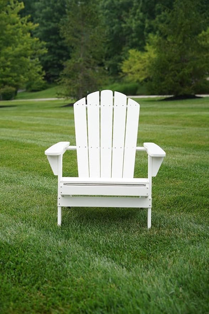 WADDELL Wood Adirondack Chair (White) | Timeless Coastal Design Folding Beach Chair, 400 Lb. Capacity | Stylish Seating for Patio Lounge, Deck, Fire Pit | Durable Outdoor Wooden Chairs for Relaxation