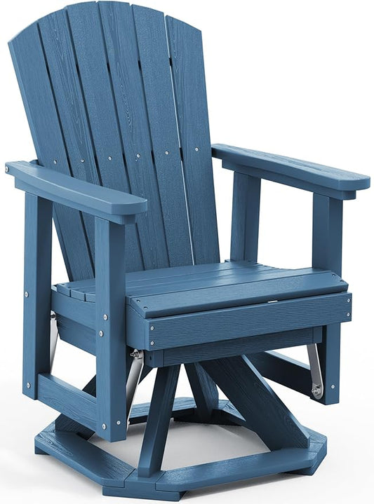 SERWALL Adirondack Swivel Glider Chair, HDPE Patio Glider for Outdoor, All-Weather Glider Chair for Porch, Balcony, Navy Blue