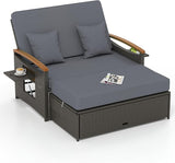Tangkula Patio Rattan Daybed with 4-Level Adjustable Backrest, Outdoor Wicker Loveseat with Acacia Wood Armrest - Photo 1