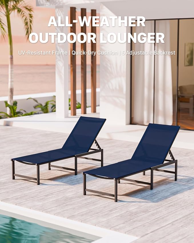 Chaise Lounge Chair Outdoor, Aluminum Patio Lounge Chairs Set of 2 - Photo 3