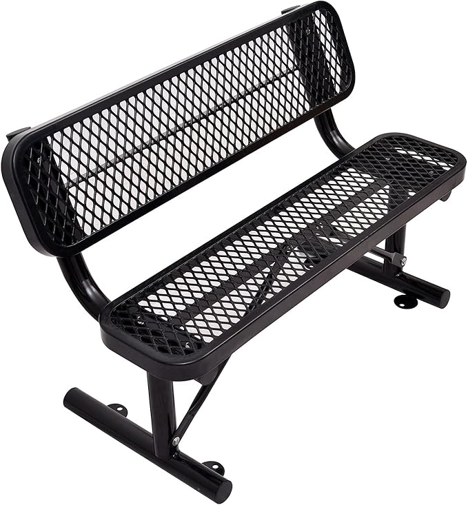 4 Ft Metal Park Bench for Outside, All-Weather Thermoplastic Coating Outdoor Bench with Backrest, Commercial Heavy Duty Benches for Shopping Malls, Stores, Parks, Patios, Decks, Black
