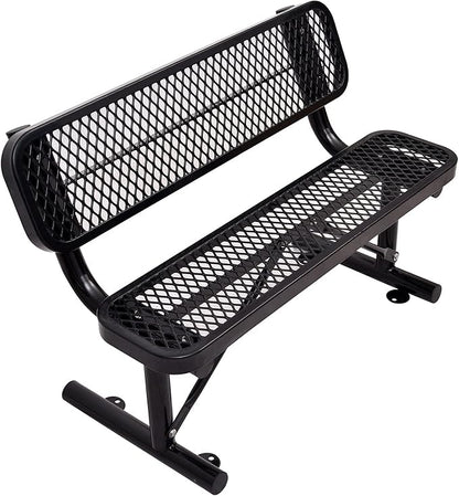4 Ft Metal Park Bench for Outside, All-Weather Thermoplastic Coating Outdoor Bench with Backrest, Commercial Heavy Duty Benches for Shopping Malls, Stores, Parks, Patios, Decks, Black