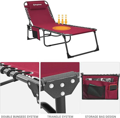 KingCamp Chaise Lounge Chairs Outdoor Foldable Patio Sun Chair for Outside Camping Sunbathing Beach Lawn Pool Garden Yard Folding Lightweight Heavy Duty Portable Adjustable Lounge with Pillow