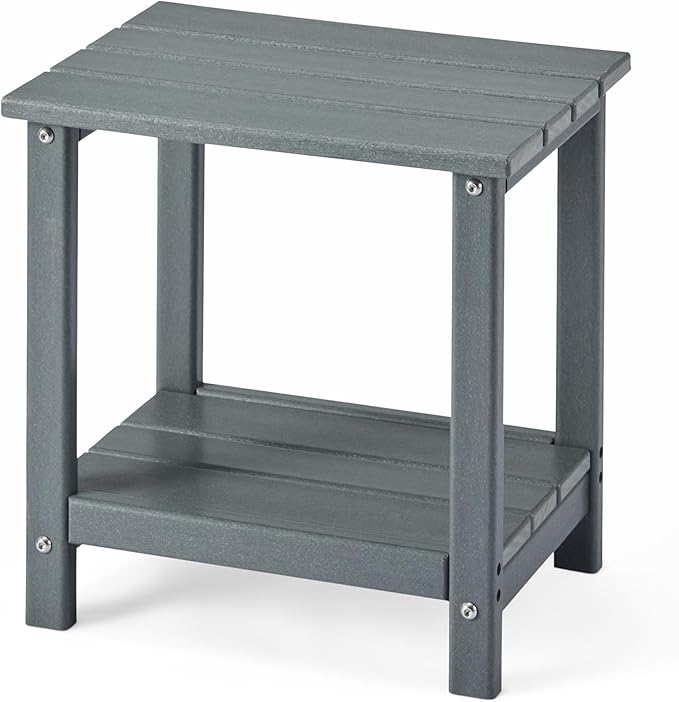 Amazon Basics Outdoor Side Table, 42cm x 32cm x 42cm, Wood-Like Grey, 1-Pack