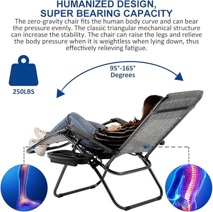 Dkeli Zero Gravity Chair Patio Chair Lounge Chair Chaise 2 Pack Outdoor Folding Adjustable Recliner Chair with Cup Holder Tray and Pillows for Patio, Pool, Beach, Lawn, Deck, Yard - Grey