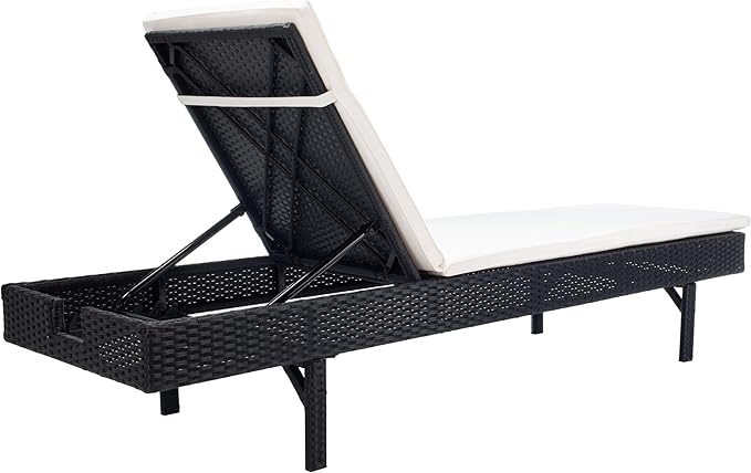 SAFAVIEH Outdoor Collection Cam Black Wicker/Beige Cushion Adjustable Chaise Lounge Chair, Black/Beige (PAT7501A) - Photo 9