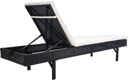 SAFAVIEH Outdoor Collection Cam Black Wicker/Beige Cushion Adjustable Chaise Lounge Chair, Black/Beige (PAT7501A)