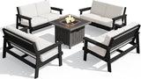 SERWALL Patio Furniture Set with 33” Fire Pit Table, HDPE Outdoor Sectional Sofa Set with Thickened Cushions - Photo 1