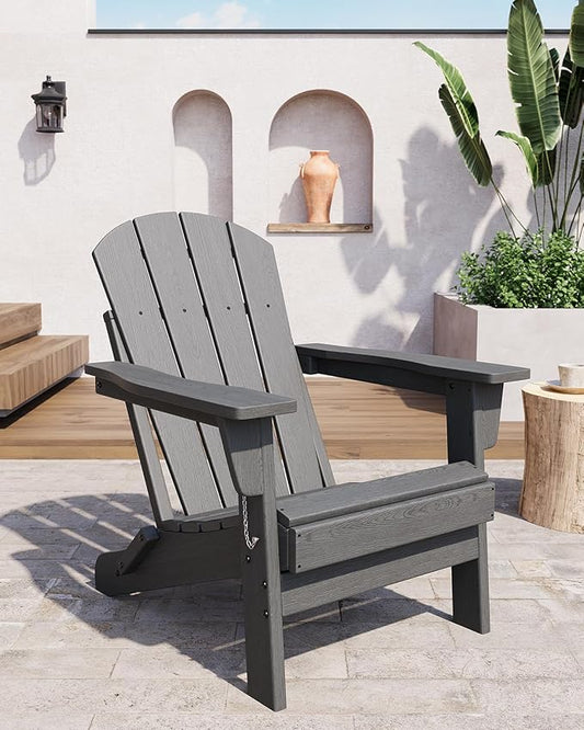 GAOMON Foldable Adirondack Chair (1 Pack), HDPE All-Weather Outdoor Patio Chair, Oversized Lawn Chair for Garden Backyard Poolside, 380 Lbs Capacity, Grey