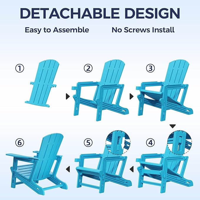 Adirondack Chair, Plastic Patio Chair Cup Holder Without Screws Install, Outdoor Chair 400 LBS Capacity, Weather Resistant for Garden Backyard Lawn Beach (Sky Blue)