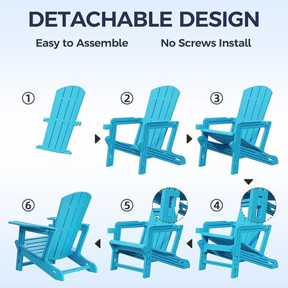 Adirondack Chair, Plastic Patio Chair Cup Holder Without Screws Install, Outdoor Chair 400 LBS Capacity, Weather Resistant for Garden Backyard Lawn Beach (Sky Blue)