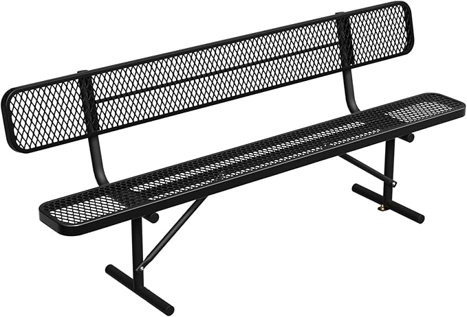 8 FT Heavy Duty Metal Park Bench for Outside, Black Bench with Backrest,4-6 Person Seat, Outdoor Commercial Metal Mesh Benches for Shopping Mall, Lawn, Park, Deck, Garden, Patio, Porch