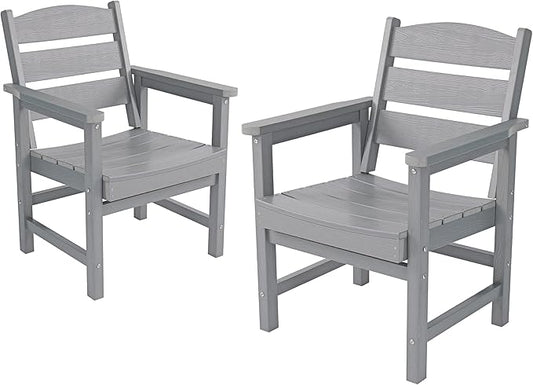 Patio Dining Chair Set of 2, Poly Lumber Outdoor Dining Chairs, Weather Resistant HIPS Outdoor Chairs for Pool, Deck, Backyard, Garden, Fire Pit Seating, Grey