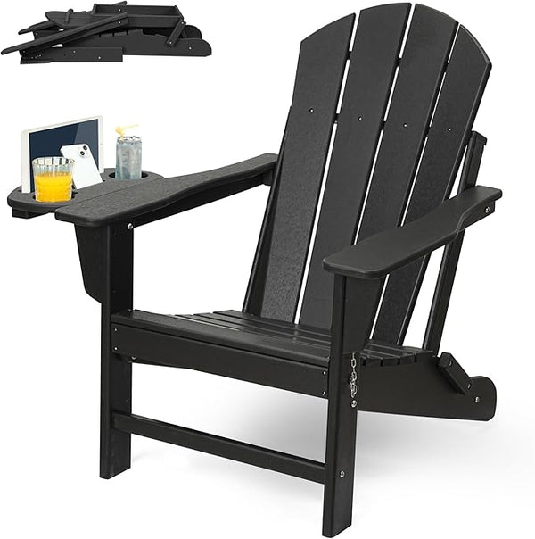 FOOWIN Folding Adirondack Chair, HDPE Adirondack Chairs with Cup Holder - Photo 1