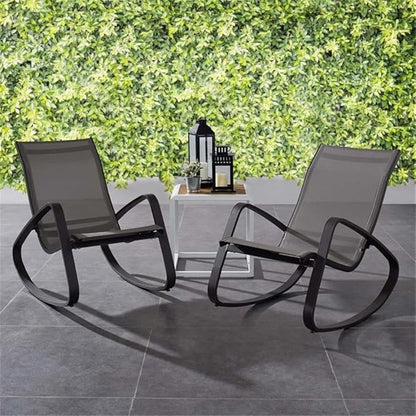 Modway EEI-3180-BLK-BLK-SET Traveler Rocking Lounge Chair Outdoor Patio Mesh Sling Set of 2, Black