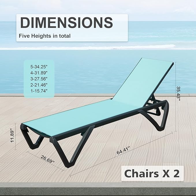 Domi Pool Lounge Chairs Set of 2, Aluminum Chaise Lounge Outdoor - Photo 2