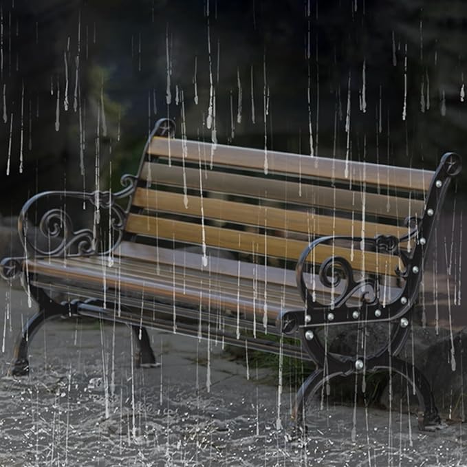 Outdoor Bench, 2-Seater Garden Bench, Metal Bench with Backrest and Armrests, Park Patio Bench with Slatted Wood Seat, for Gardens, Courtyards, Corridor Entrances, Patios(Brown,150cm/59in)
