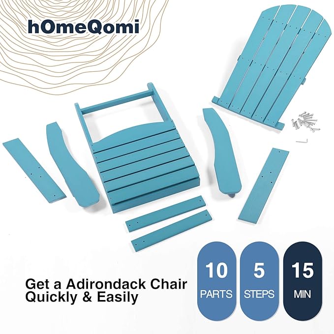 Adirondack Chair, All Weather Resistant Plastic Chairs with Cup Holder, 5 Easy Steps to Install, Outdoor Chairs for Patio, Garden, Backyard Deck, Lawn, Fire Pit - Lake Blue