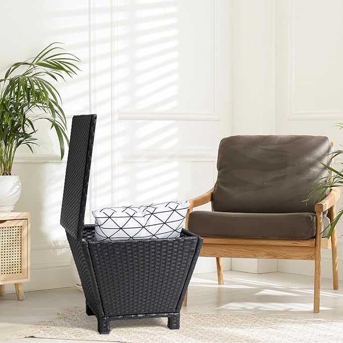 Outdoor PE Wicker Side Table with Storage – 13 Gallon Patio Storage Bin, All-Weather Rattan Coffee Table for Garden - Photo 4