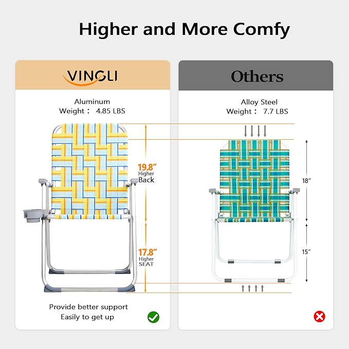 VINGLI Aluminum Patio Lawn Chairs Folding Set of 2 with Detachable Cup Holder - Photo 3