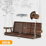 VINGLI XL Size Patio Wooden Porch Swing Outdoor with Cup Holders & Phone Slots - Photo 4
