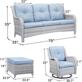 Rilyson Patio Furniture Swivel Chairs Set - 6 PC Wicker Rattan Outdoor Sectional Conversation Sets with 2 Rocking Chair - Photo 2