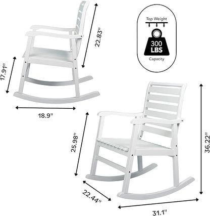 Eyely KCR101C Carrie Modern Slat-Back 300-Lbs Support Acacia Wood Patio Outdoor Rocking Chair for Garden, Lawn, Backyard, Pool, Deck, Beach, Firepit, White