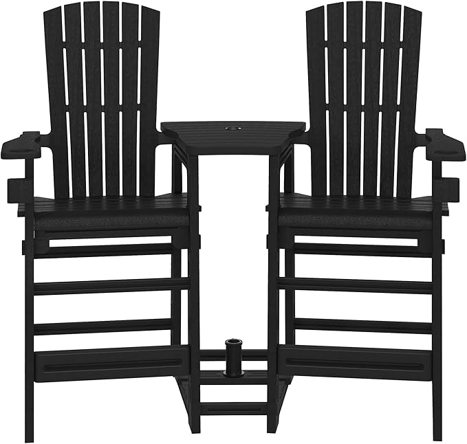 WestinTrends Azura Outdoor Tall Adirondack Chairs with Connecting Table Tray (Set of 2), Black