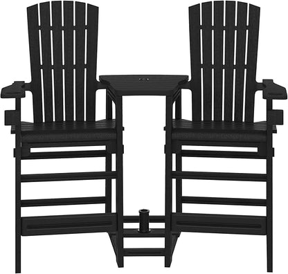 WestinTrends Azura Outdoor Tall Adirondack Chairs with Connecting Table Tray (Set of 2), Black