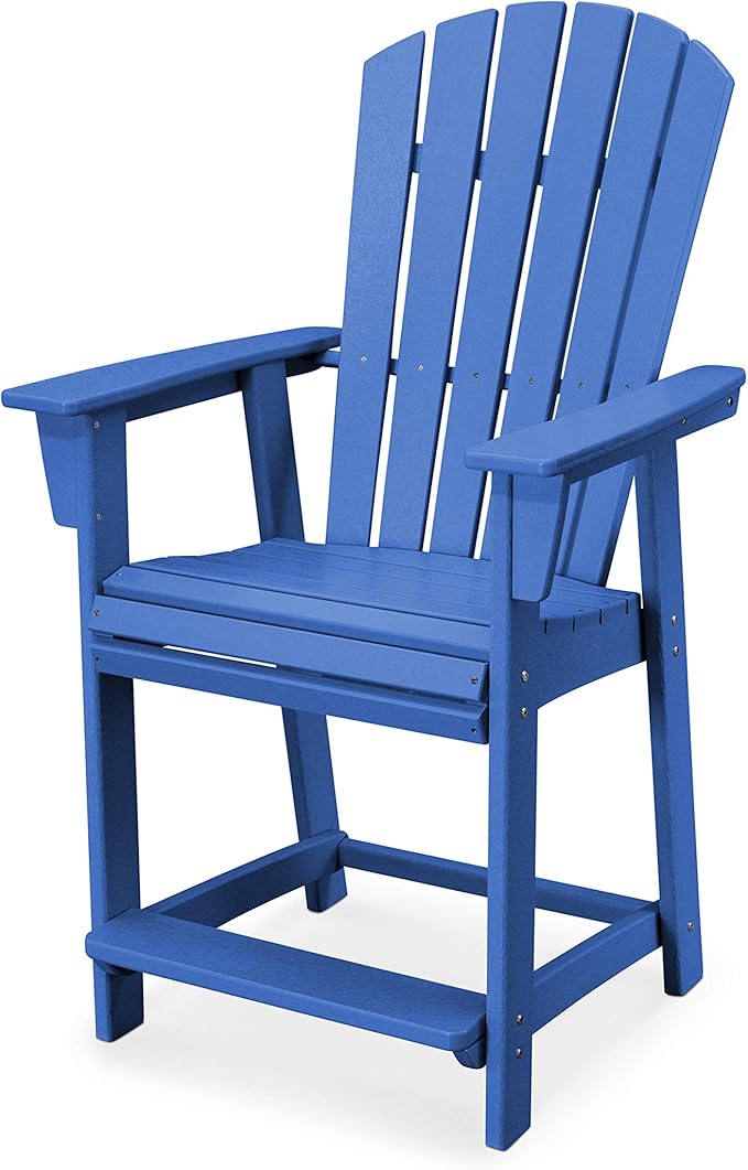 POLYWOOD® Nautical Curveback Adirondack Counter Chair in Pacific Blue