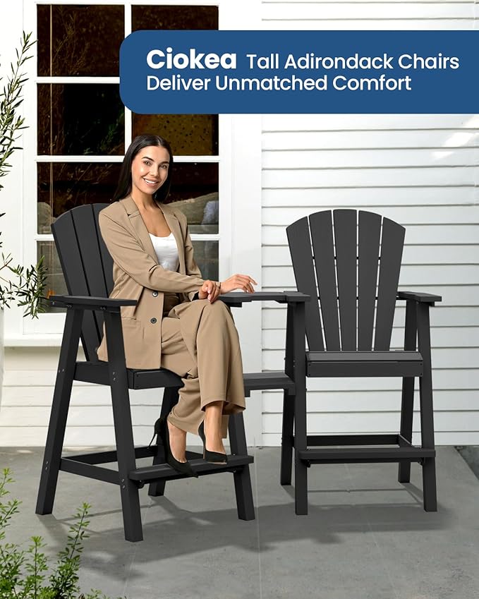 Ciokea Tall Adirondack Chairs Set of 4, HDPE Outdoor Adirondack Bar Stools with Double Connecting Tray - Photo 2