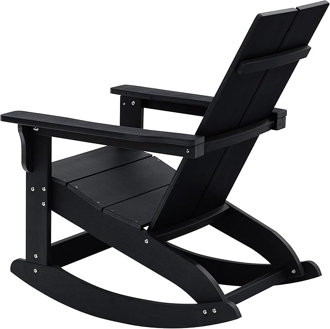 Taylor & Logan Finn Modern All-Weather 2-Slat Poly Resin Wood Rocking Adirondack Chair with Rust Resistant Stainless Steel Hardware in Black