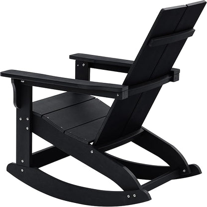 Taylor & Logan Finn Modern All-Weather 2-Slat Poly Resin Wood Rocking Adirondack Chair with Rust Resistant Stainless Steel Hardware in Black