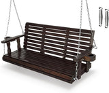 Fortune Candy Wooden Porch Swing 3-Seater, High Backrest and Deep Seat, Bench Swing with Cupholders - Photo 1